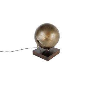 Průmyslová stolní lampa bronzová se dřevem - Haicha obraz