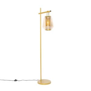Stojací lampa ve stylu art deco zlatá s jantarovým sklem - Kevin obraz