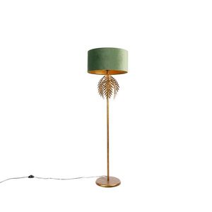 Vintage zlatá stojací lampa s odstínem zeleného sametu - Botanica obraz