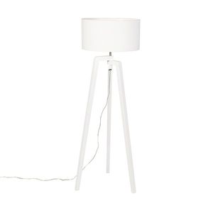 Stojací lampa stativ bílé dřevo s bílým odstínem 50 cm - Puros obraz