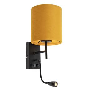 Nástěnná lampa černá se sametově žlutým odstínem - Stacca obraz