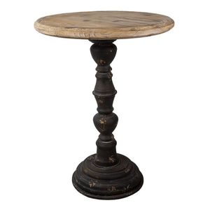 Tmavě hnědý kovový odkládací stolek s dřevěnou deskou - Ø 57*75 cm 50504 obraz