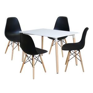 Jídelní set FARUK, stůl 120x80 cm + 4 židle, bílý/černý obraz