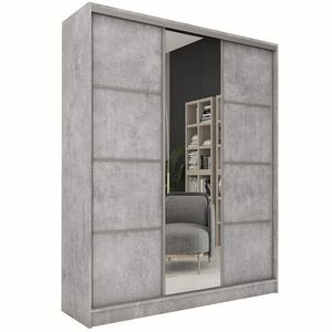 Šatní skříň LITOLARIS 150 se zrcadlem, 4 šuplíky a 2 šatními tyčemi, beton obraz
