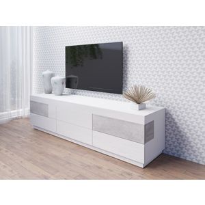 SCHIAHOT televizní stolek 6S, bílá/bílý lesk/beton colorado obraz