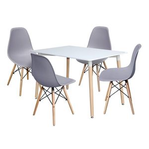Jídelní set FARUK, stůl 120x80 cm + 4 židle, bílý/šedý obraz