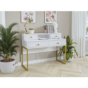 ORLA toaletní stolek se šuplíky, bílá/zlaté nohy obraz