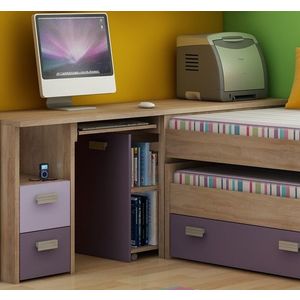 Studentský rohový PC stůl NELLORE 2, dub sonoma/levandulová/fialová, 5 let záruka obraz