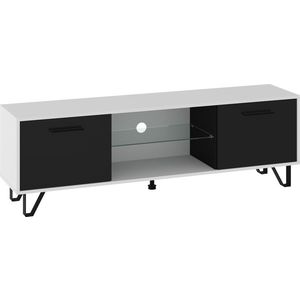 Televizní stolek PRUDHOE 160, bílá/černý lesk, 5 let záruka obraz