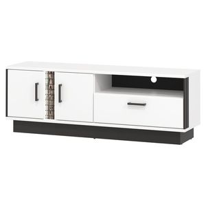 Televizní stolek SIGOURNEY 2D1S, bílá/černá/bílá vysoký lesk obraz