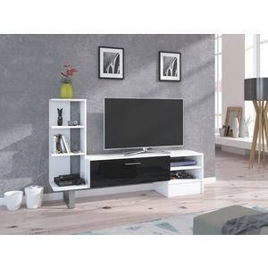 Televizní stolek VANIMO, bílá/černý lesk, 5 let záruka obraz