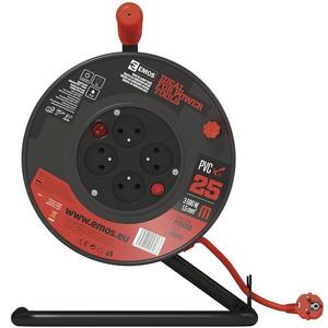 Prodlužovací kabel na bubnu 25 m / 4 zás. / s vypínačem / červený / PVC / 230V / 1, 5 mm2 obraz