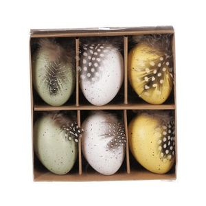 Velikonoční dekorace Vajíčka s pírkem (6 ks), žlutá/bílá/zelená obraz