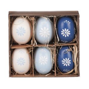 Velikonoční dekorace Malovaná vajíčka, 6 ks, modrá/bílá obraz