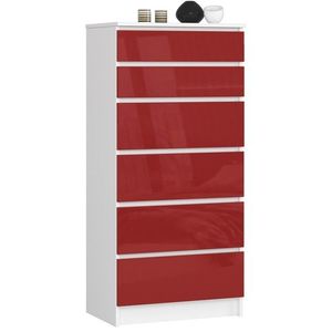 Ak furniture Komoda Kuba 60 cm - 6 šuplíků bílá/červená obraz