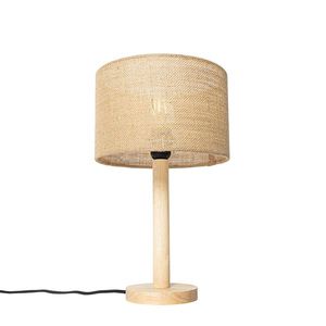 Venkovská stolní lampa dřevěná s lněným stínidlem natural 25 cm - Mels obraz