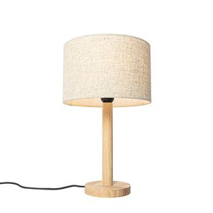 Venkovská stolní lampa dřevěná s lněným stínidlem béžová 25 cm - Mels obraz
