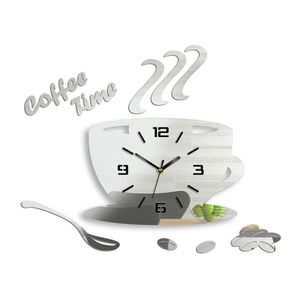 Moderní nástěnné hodiny COFFE TIME 3D MIRROR (nalepovací hodiny na stěnu) obraz