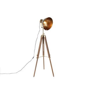 Průmyslová stojací lampa stativ bronz se dřevem - Mangoes obraz
