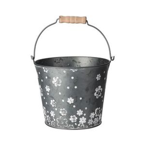 Květináč tvar kbelík s rukojetí, šedý kov obraz