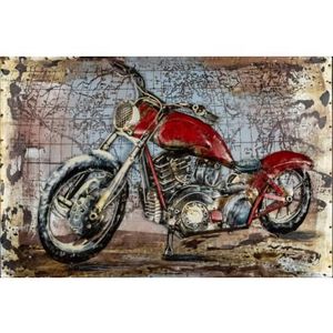 Kovový obraz na zeď Červená motorka veterán 60x40 cm, vintage obraz