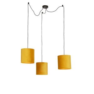 Závěsná lampa se 3 sametovými odstíny žluté se zlatou - Cava obraz