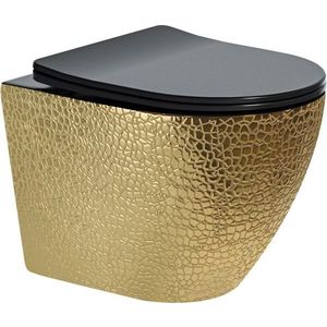MEXEN Lena Závěsná WC mísa včetně sedátka s slow-slim, duroplast, černá/zlatá vzor 30224078 obraz