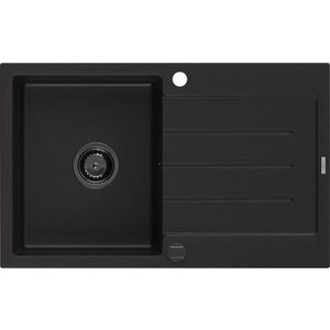 MEXEN/S Bruno granitový dřez 1-miska s odkapávačem 795 x 495 mm, černý, černý sifon 6513791010-77-B obraz