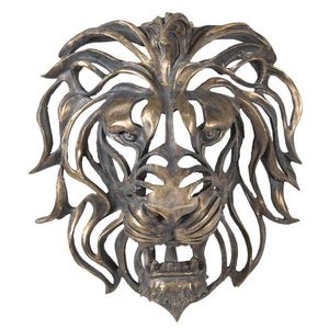 Zlatá nástěnná dekorativní hlava lva s patinou - 42*23*46 cm 6PR2811 obraz