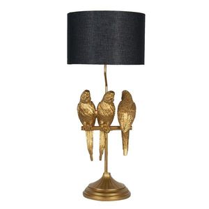 Zlatá lampa s dekorací papoušků s černým stínidlem – Ø 33*79 cm E27/max 1*60W 5LMC0006 obraz
