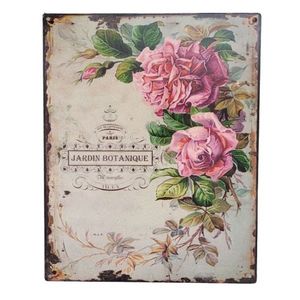 Nástěnná kovová cedule s růžemi Jardin Botanique - 20*25 cm 8PL-513820251111 obraz