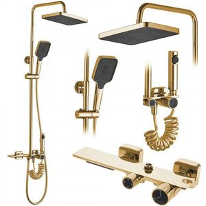 Sprchový set Rea Helix tmavě zlatý - vanová baterie, dešťová, ruční, bidetová sprcha obraz