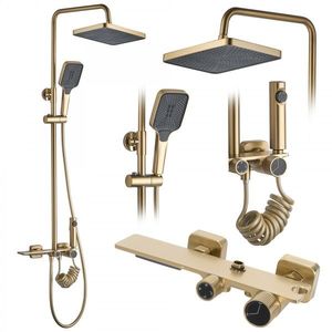 Sprchový set Rea Helix zlatý - vanová baterie, dešťová, ruční, bidetová sprcha obraz