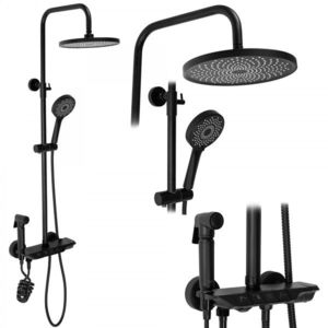 Sprchový set Rea Max - vanová baterie, dešťová, ruční a bidetová sprcha černá obraz