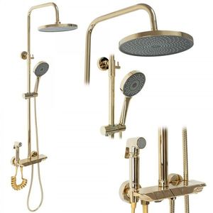 Sprchový set Rea Max - vanová baterie, dešťová, ruční a bidetová sprcha zlatá obraz