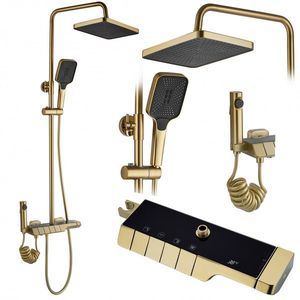 Sprchový set s termostatem Rea Rob tmavě zlatý - vanová baterie, dešťová, ruční a bidetová sprcha obraz