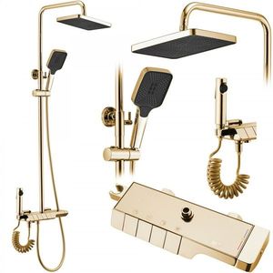 Sprchový set s termostatem Rea Rob zlatý - vanová baterie, dešťová, ruční a bidetová sprcha obraz
