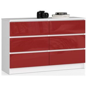 Ak furniture Komoda Kuba 120 cm 6 šuplíků bílá/červená obraz
