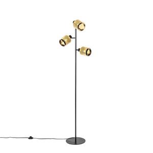 Průmyslová stojací lampa černá se zlatými 3 světly - Kayden obraz