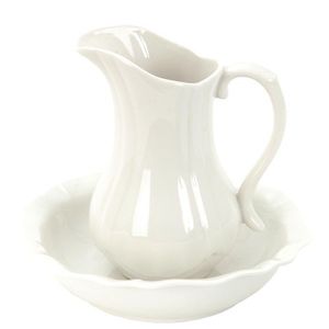 Béžový porcelánový set džbán a mísa French - Ø 24*5 / Ø 13*21 cm 60291 obraz