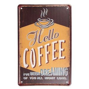 Hnědá nástěnná kovová cedule Hello Coffee - 20*1*30 cm 6Y5333 obraz