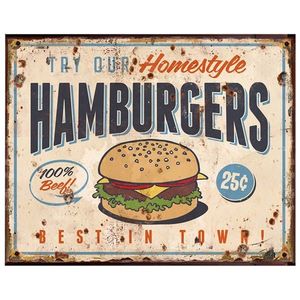 Béžová antik nástěnná kovová cedule Hamburgers - 25*1*20 cm 6Y5093 obraz