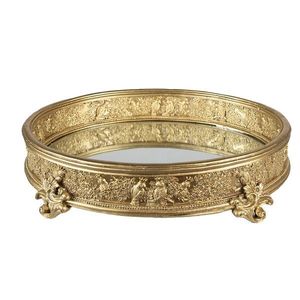 Zlatý antik dekorativní kulatý podnos se zrcadlem - 37*29*8 cm 65132 obraz