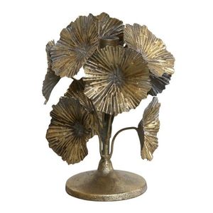 Bronzový antik kovový svícen zdobený květy Flower - Ø 14*20cm 71088313 obraz