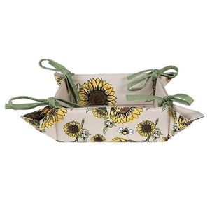 Béžový bavlněný košík na pečivo se slunečnicemi Sunny Sunflowers - 35*35*8 cm SUS47 obraz
