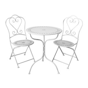 Krémová antik zahradní souprava stůl a 2 židle - Ø 60*74 / 2x 50*37*94 cm 40041519 obraz