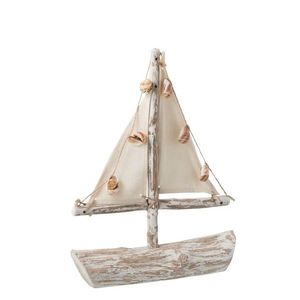 Dřevěná dekorativní loďka s patinou a mušličkami - 25*7, 5*35 cm 91149 obraz