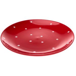 Mělký talíř 26, 5 cm, červený s puntíky obraz