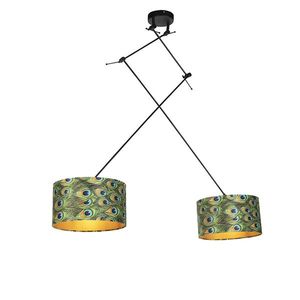 Závěsná lampa se sametovými odstíny páv se zlatem 35 cm - Blitz II černá obraz