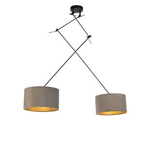 Závěsná lampa se sametovými odstíny taupe se zlatem 35 cm - Blitz II černá obraz